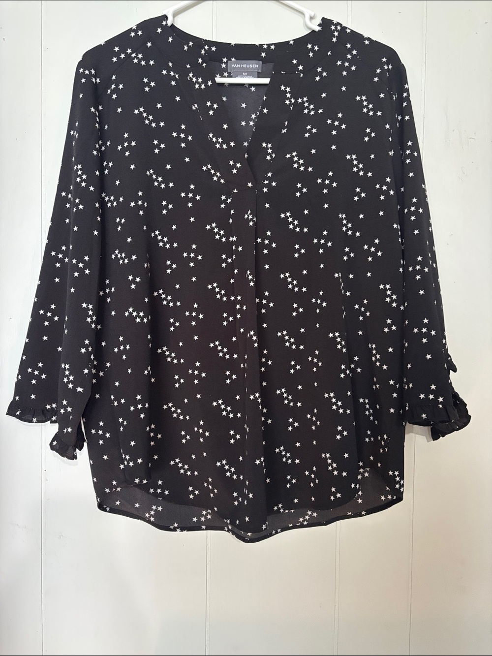 Van Heusen Black Star-Print V-Neck Blouse